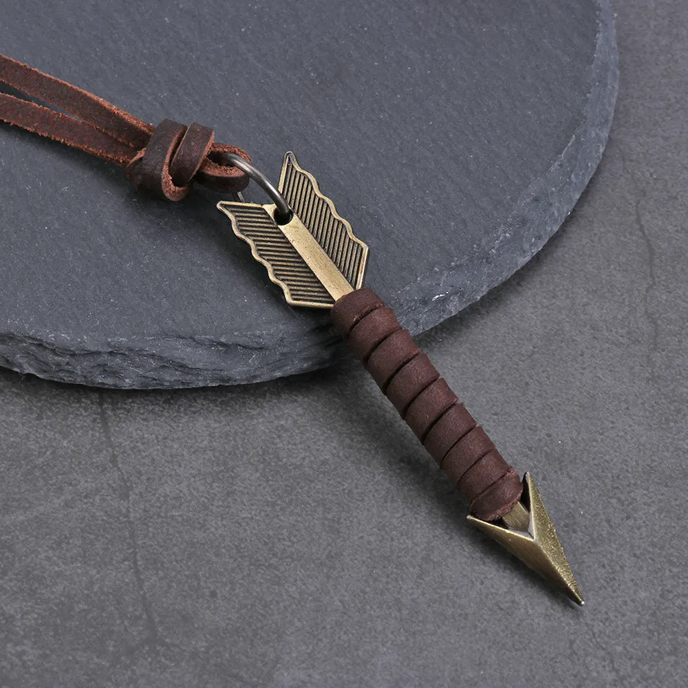 1Pc Vintage Leather Arrow Necklace. Bold, Handmade Elegance