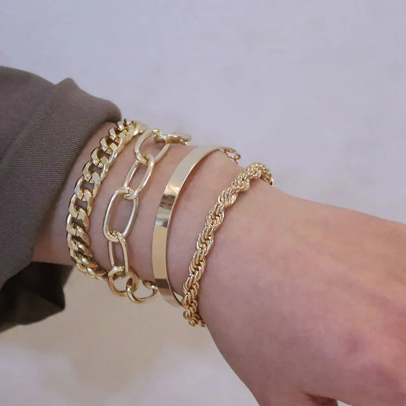 4pcs Boho Gold Charm Bracelets: Fashionable Set