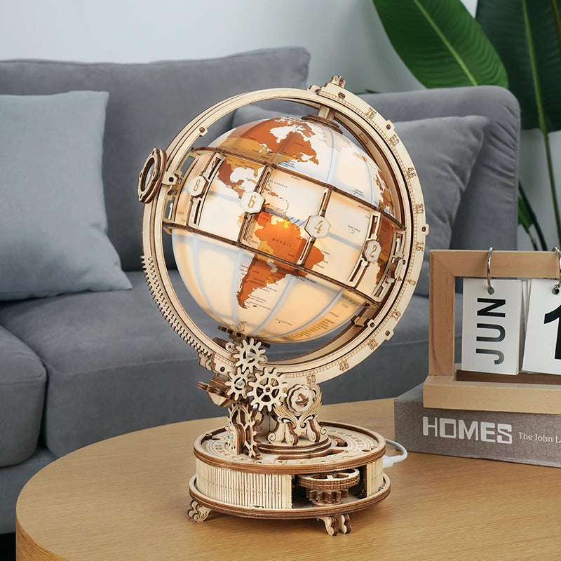 Robotime 3D Puzzle ROKR Luminous Wooden Globe Light Night