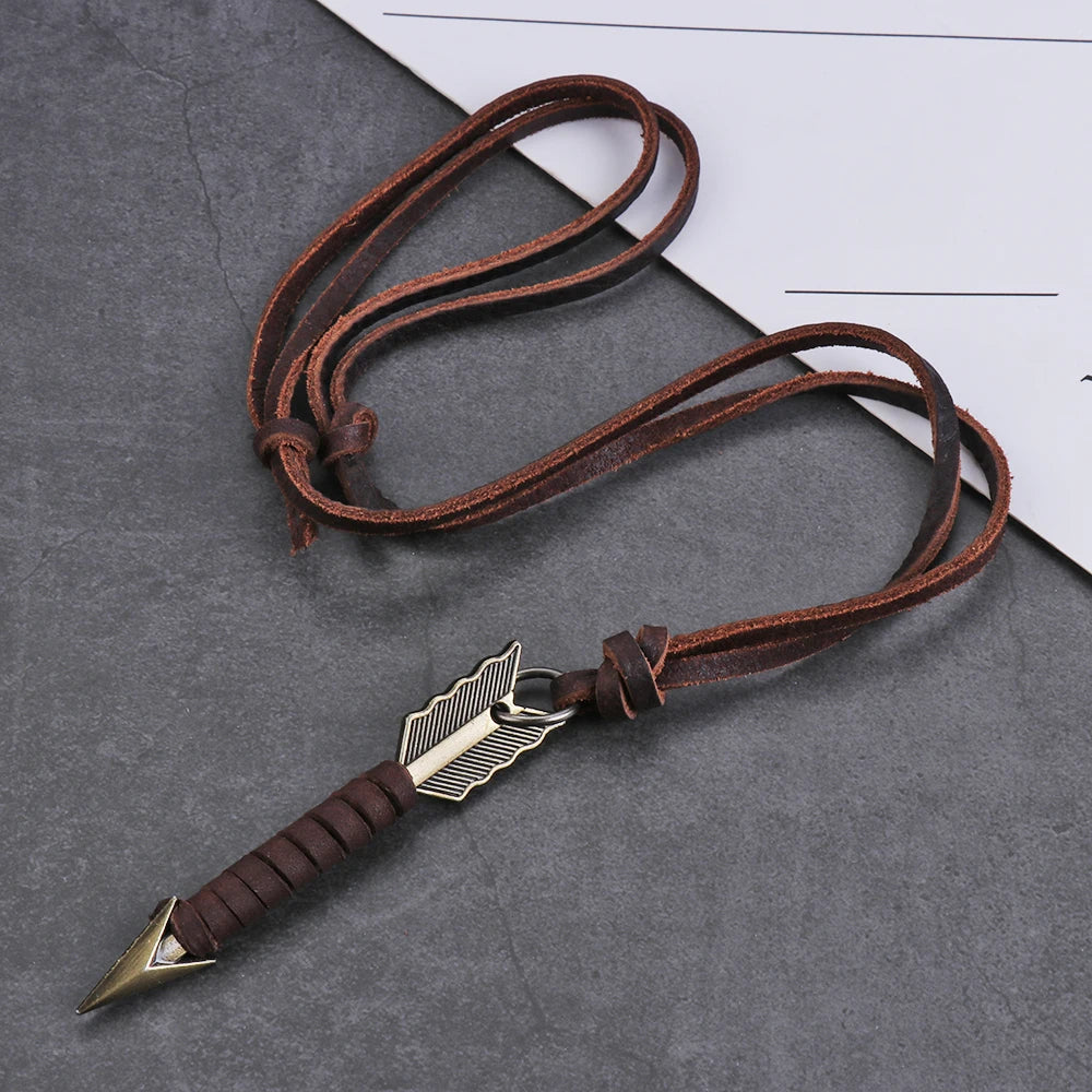 1Pc Vintage Leather Arrow Necklace. Bold, Handmade Elegance