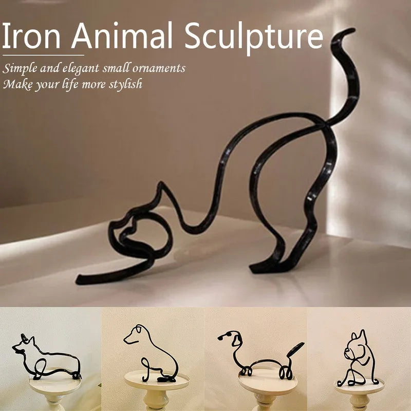 Dog Cat Minimalist Art  Sculpture Metal Decor