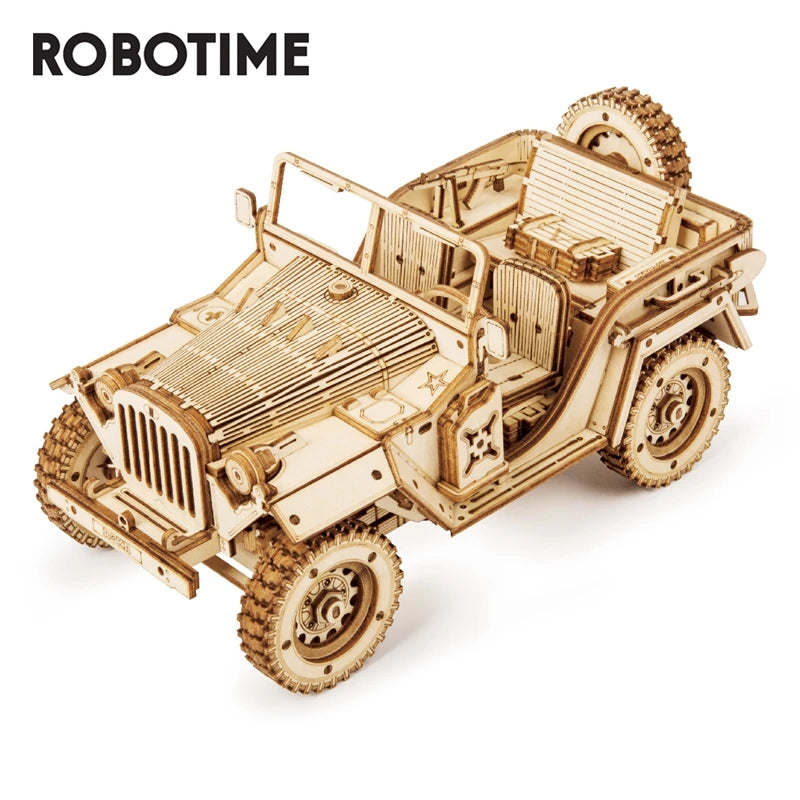 Robotime Rokr 3D Wooden Puzzle Montessori Toys Steam Train, Army Jeep Model Building