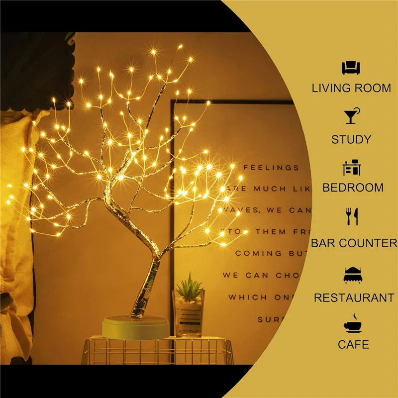 LED Night Light Mini Christmas Tree Copper Wire Garland Lamp For Home Bedroom Decoration