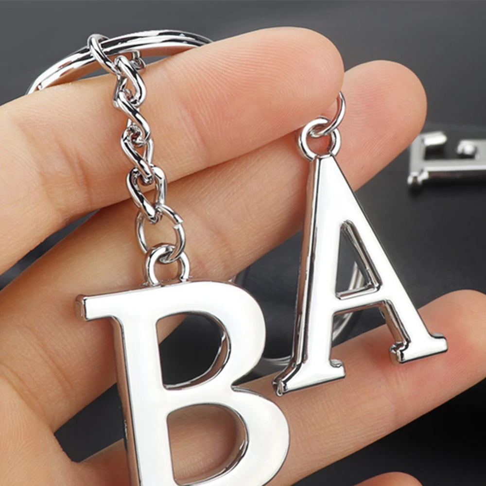 Simple A-Z 26 Letter Pendant Keychain Stainless Steel