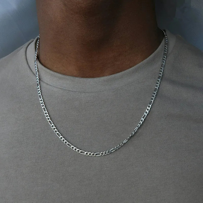 Figaro Chain Necklace: Men's Silver Stainless Steel