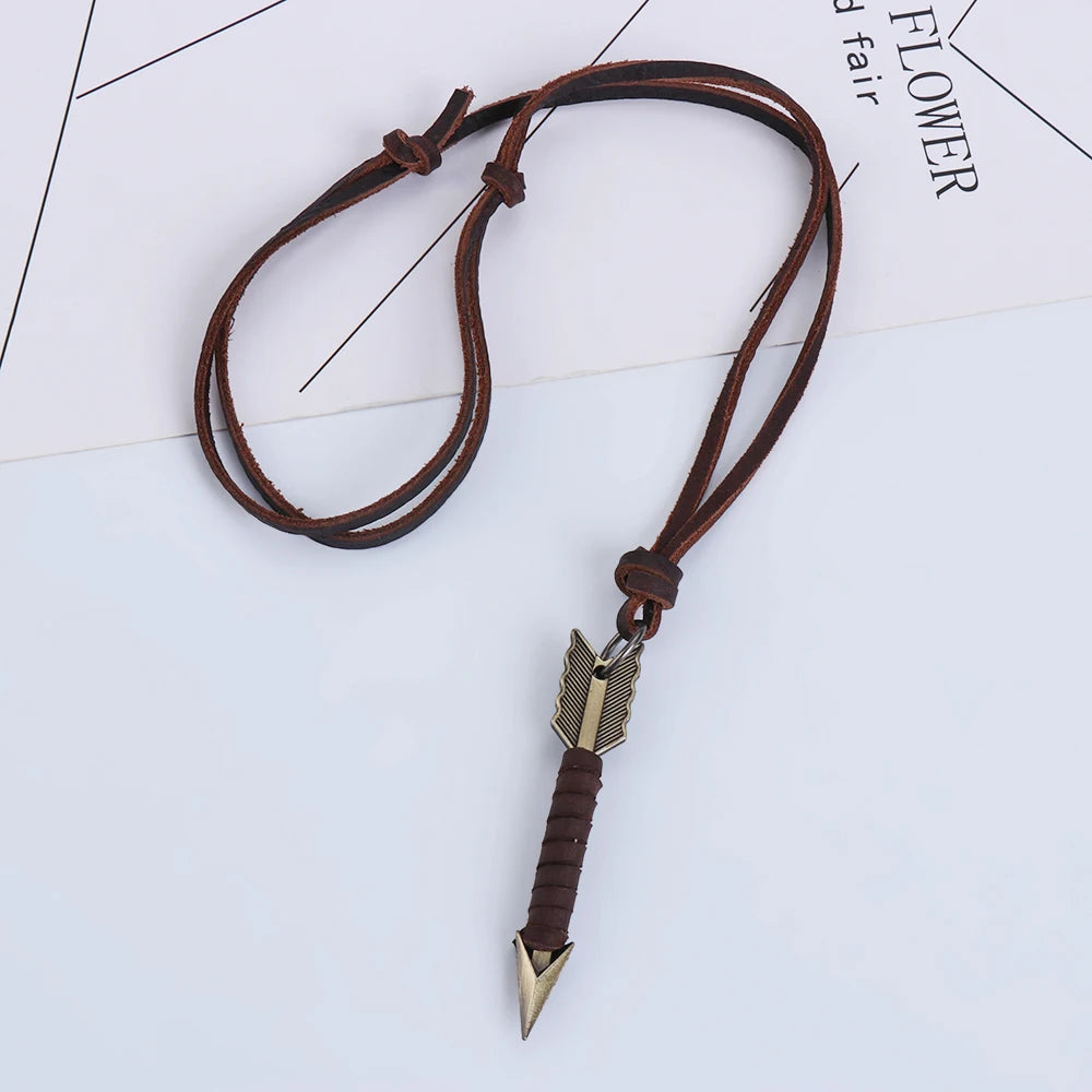 1Pc Vintage Leather Arrow Necklace. Bold, Handmade Elegance