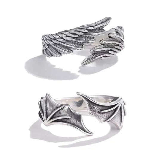 Vintage Winged Couples Rings: Retro Punk Elegance