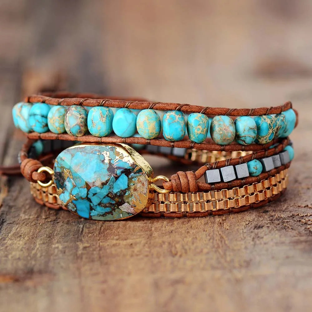 High End Leather Wrap Bracelets W/ Stones Vintage Weaving Statement Art Chain Bracelet