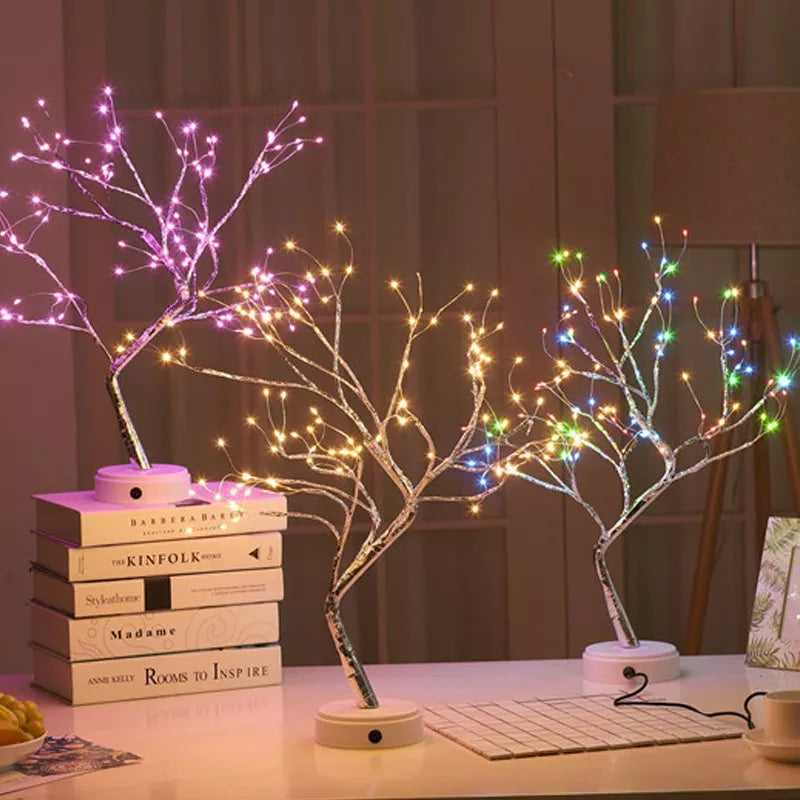 LED Night Light Mini Christmas Tree Copper Wire Garland Lamp For Home Bedroom Decoration