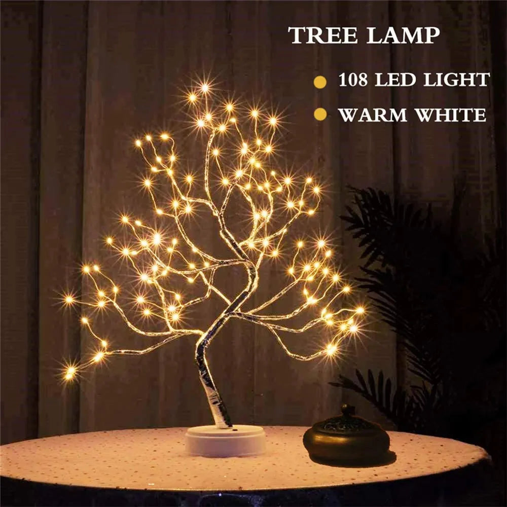 LED Night Light Mini Christmas Tree Copper Wire Garland Lamp For Home Bedroom Decoration