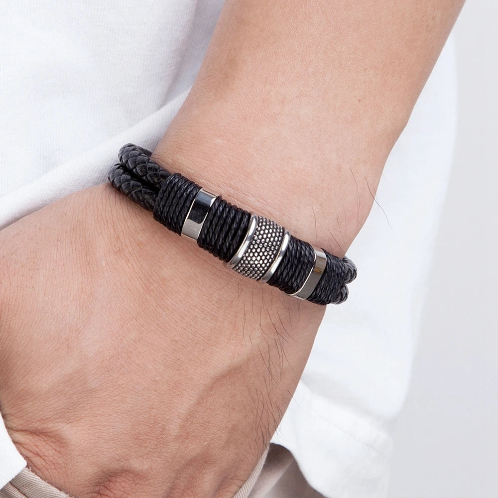 Special Style Leather Bracelet: Classic Stainless Steel