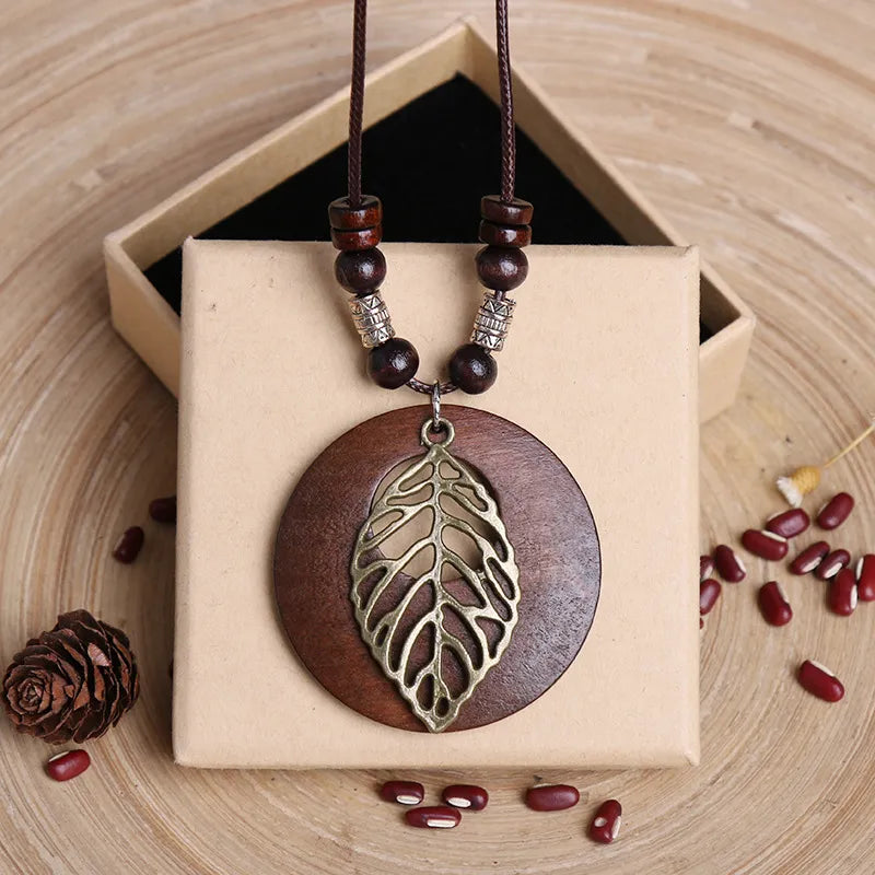 Wooden Owl Pendant: Ethnic Long Sweater Chain