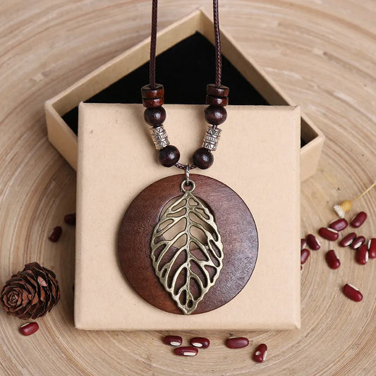 Wooden Owl Pendant: Ethnic Long Sweater Chain