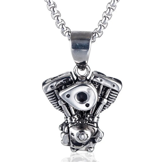 Motorcycle Engine Pendant: Retro Street Culture Necklace