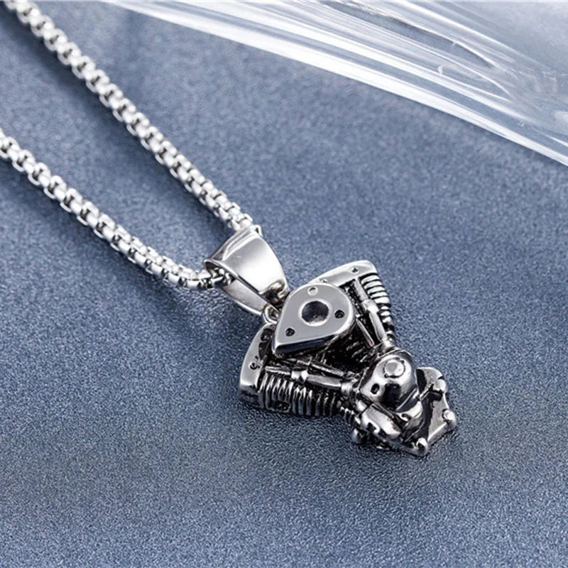 Motorcycle Engine Pendant: Retro Street Culture Necklace