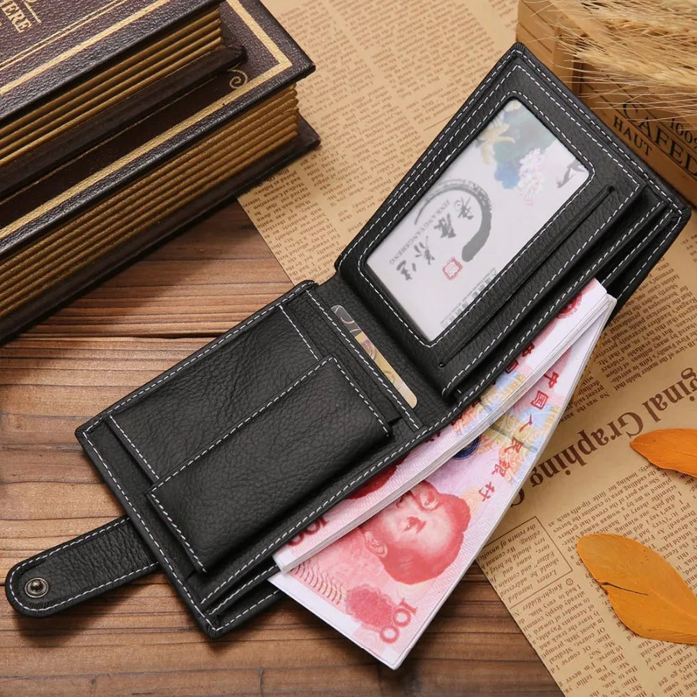 Leather Men Wallets Cow Leather Solid Sample Style Zipper Purse