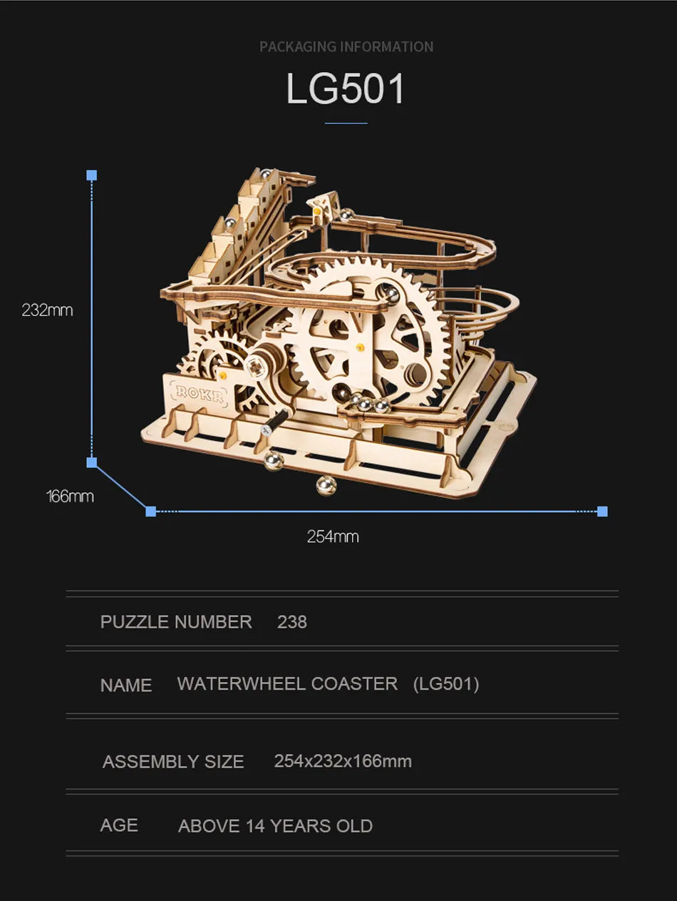 Robotime DIY 3D Wooden Puzzle Marble Run Assembly Model Building