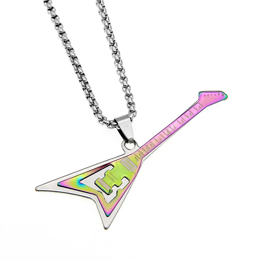 Gothic Titanium Guitar Necklace: Musical 2-Layer Charm