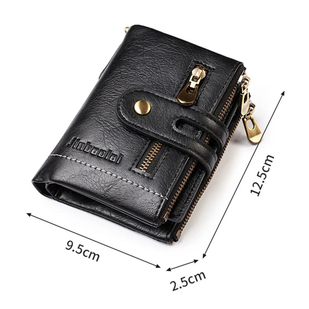 Men Wallets PU Leather Short Card Holder Chain