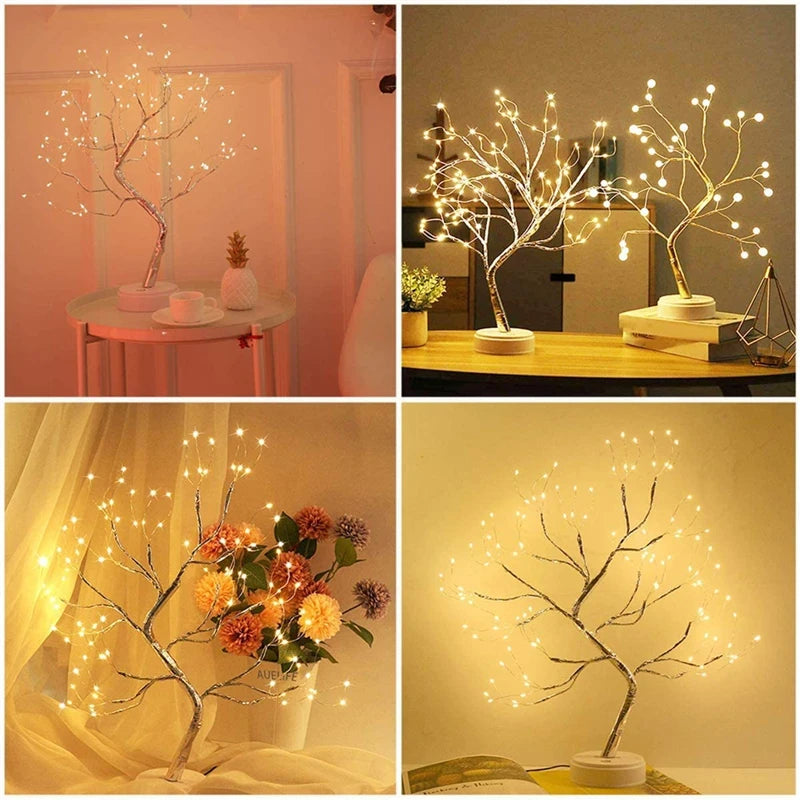 LED Night Light Mini Christmas Tree Copper Wire Garland Lamp For Home Bedroom Decoration