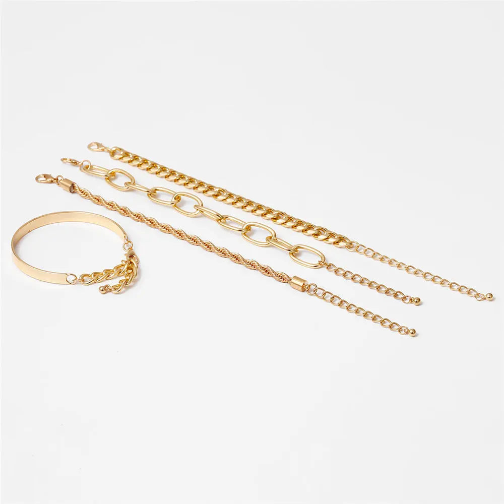 4pcs Boho Gold Charm Bracelets: Fashionable Set