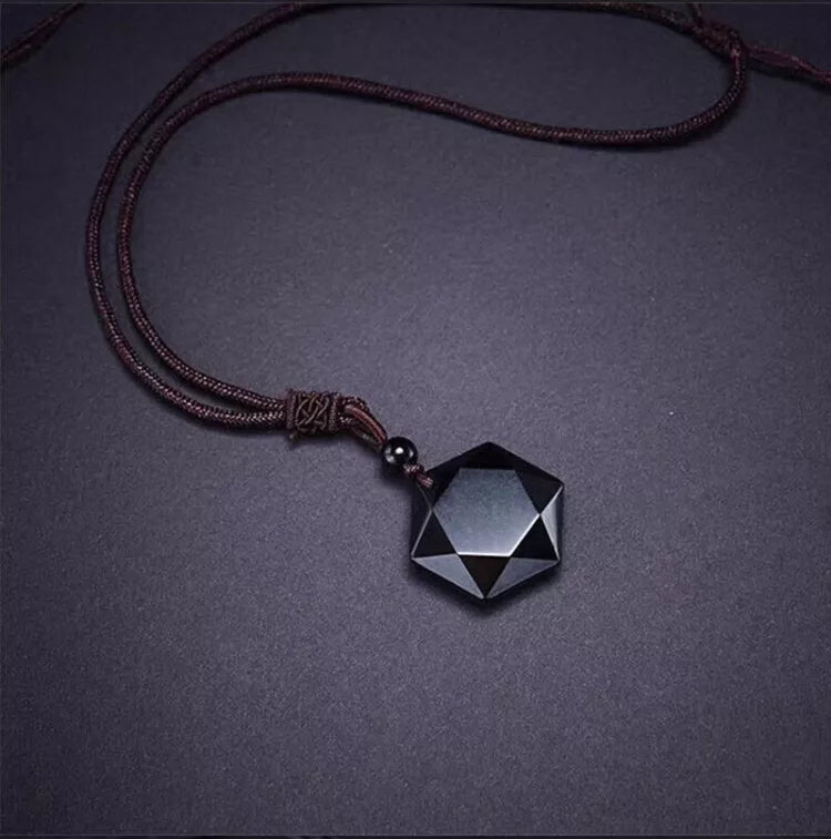 Fashion Black Obsidian Pendant Necklace Obsidian Star