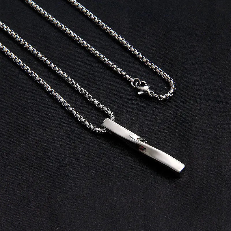 Black Rectangle Pendant Necklace Trendy Stainless Steel Charm