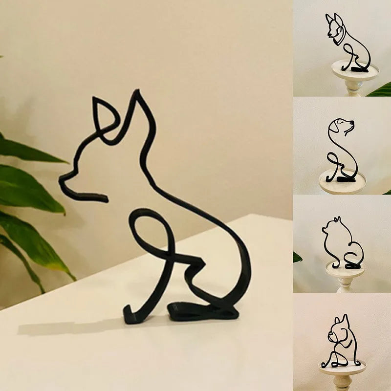 Dog Cat Minimalist Art  Sculpture Metal Decor