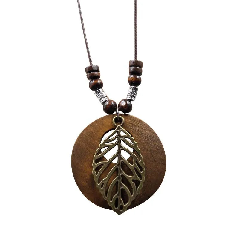 Wooden Owl Pendant: Ethnic Long Sweater Chain