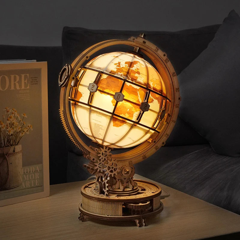 Robotime 3D Puzzle ROKR Luminous Wooden Globe Light Night