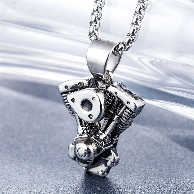 Motorcycle Engine Pendant: Retro Street Culture Necklace