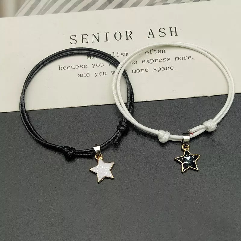 2 PCS/Set Star-studded Couple Bracelets: Black & White Fashion Duo