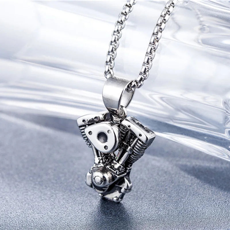 Motorcycle Engine Pendant: Retro Street Culture Necklace