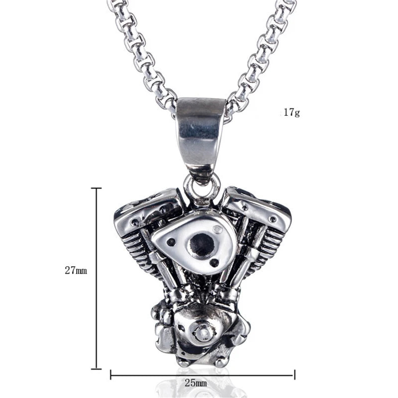 Motorcycle Engine Pendant: Retro Street Culture Necklace