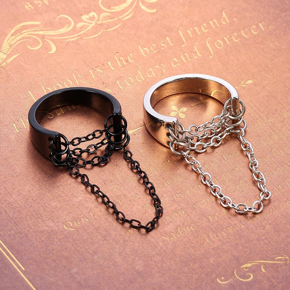 Punk Fashion Black Silver Color Chain Rings Open Adjustable Cool Women Men Ring Jewelry Accessories