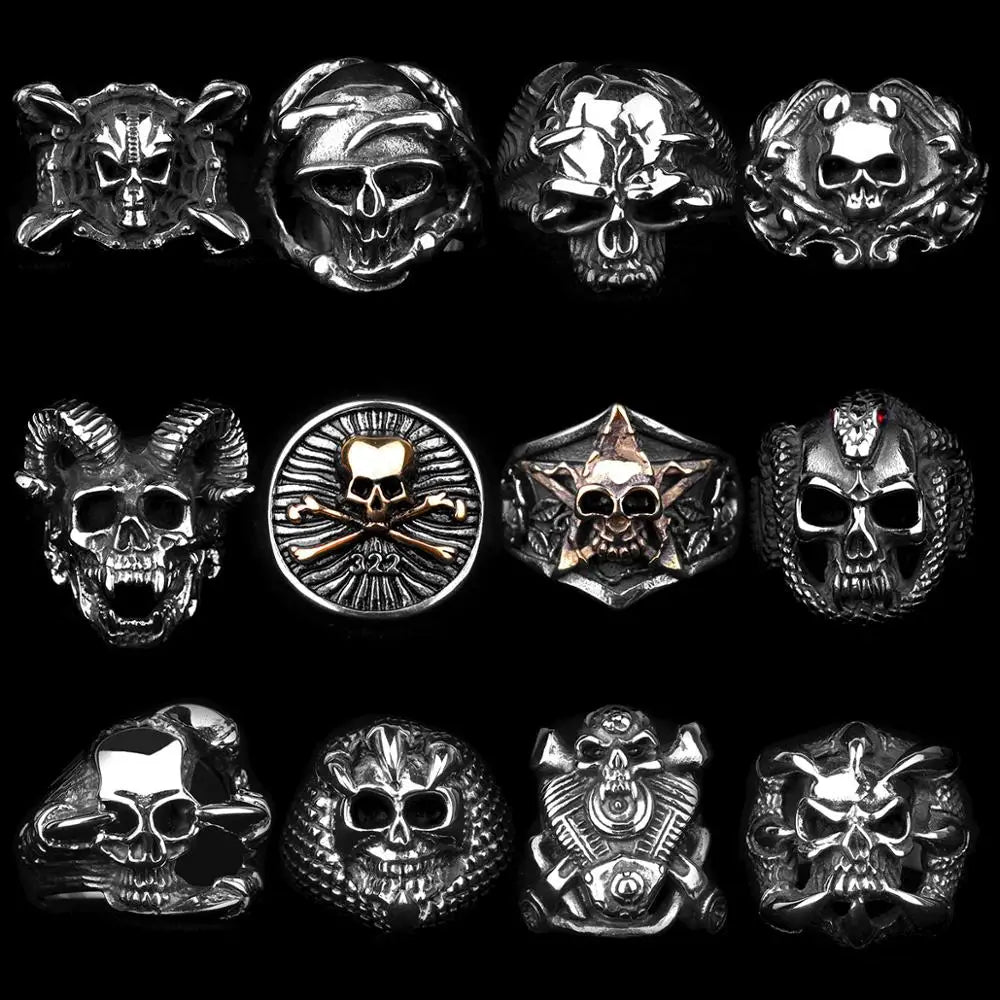 Gothic Skull Head Rings: Stainless Steel Coolness