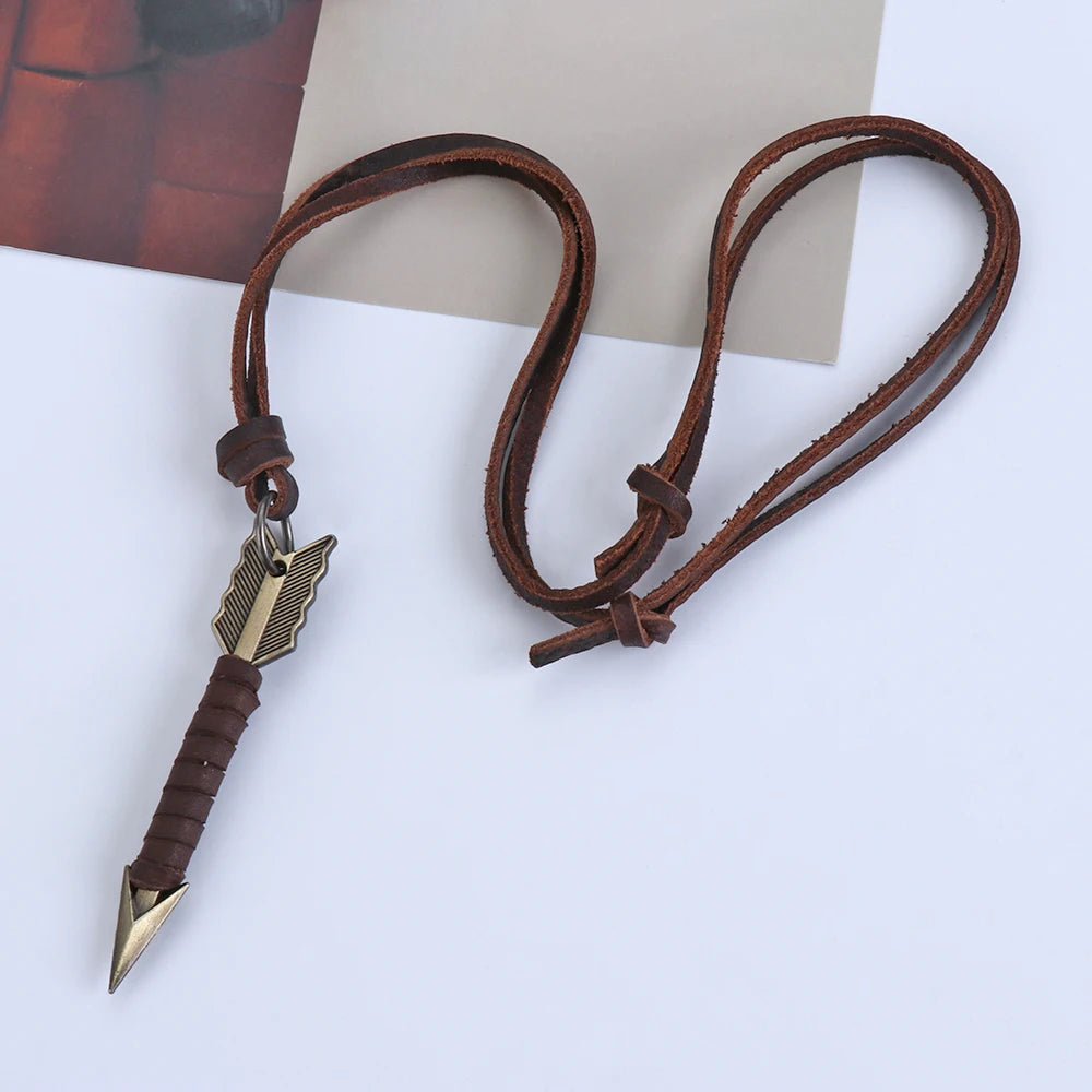 1Pc Vintage Leather Arrow Necklace. Bold, Handmade Elegance