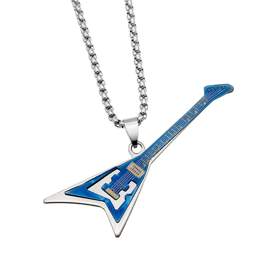 Gothic Titanium Guitar Necklace: Musical 2-Layer Charm