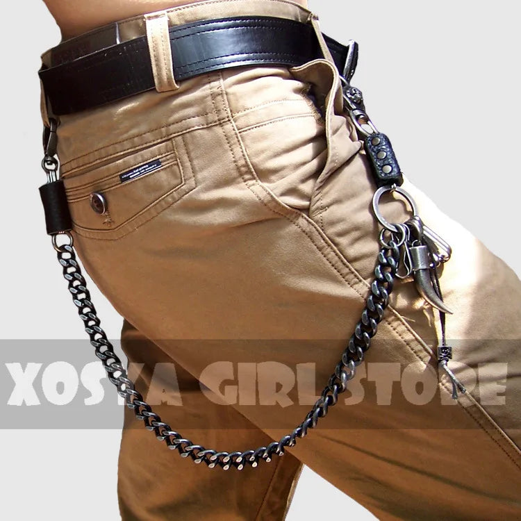 Hip hop punk horns skull metal casual wild pants chain