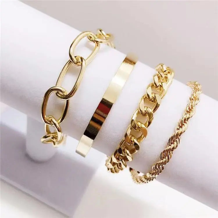 4pcs Boho Gold Charm Bracelets: Fashionable Set