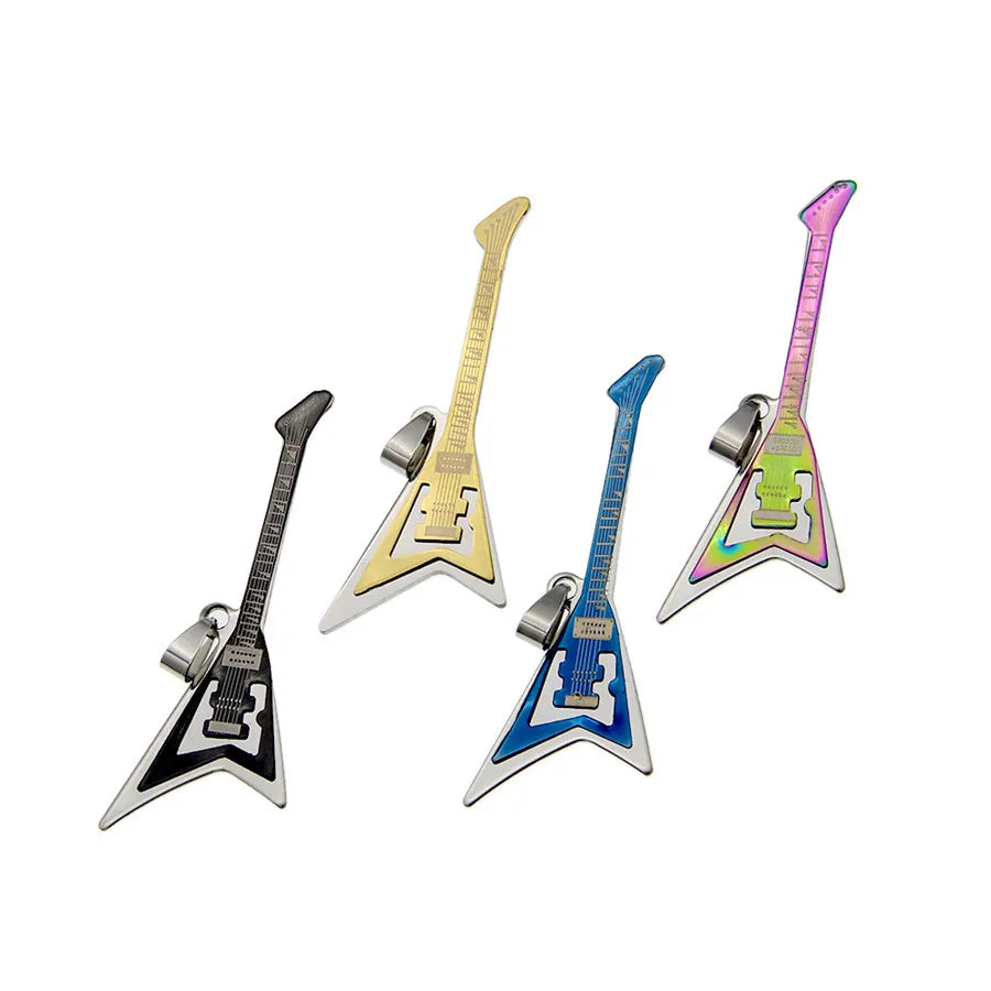 Gothic Titanium Guitar Necklace: Musical 2-Layer Charm