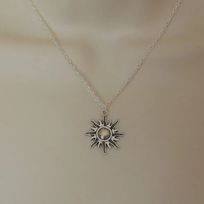 Silver Color Sun And Moon Necklaces Chain Pair Of Celestial