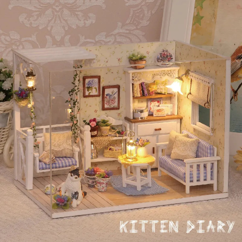 DIY 3D Puzzle: Kitten Mini Doll House with Furniture for Creative Home Decoration