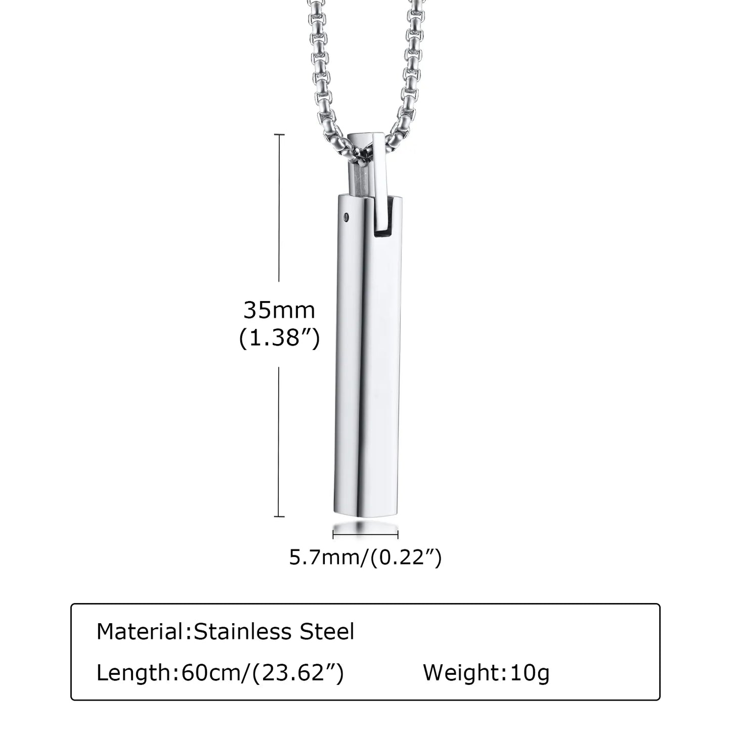 Waterproof 3D Vertical Bar Necklaces for Men,Minimalist Stainless Steel Geometric Pendant with Box Chain