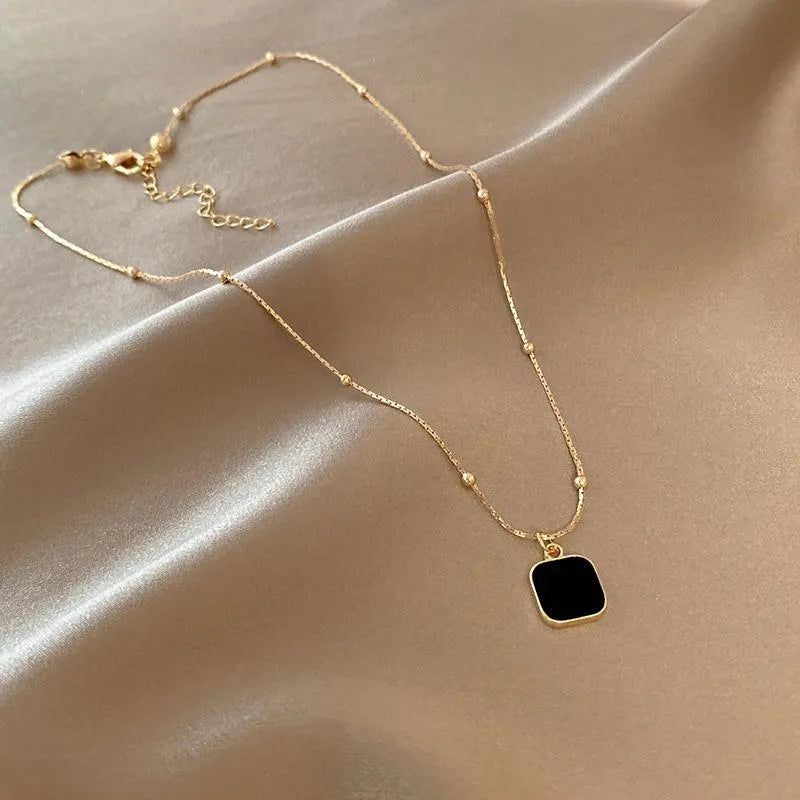 Stainless Steel Necklaces Black Exquisite Minimalist Square Pendant Choker Chains Fashion Necklace For Women