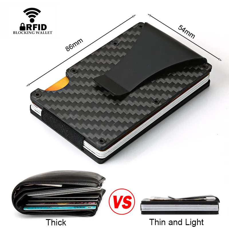 Carbon Fiber Card Holder Mini Aluminum Metal RFID Magic Men's Wallet