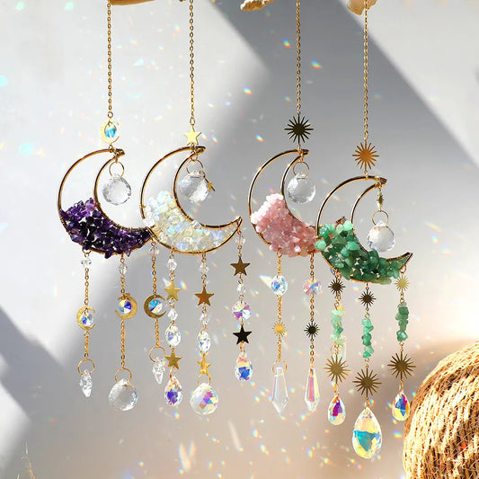 Dreamcatcher Suncatcher Crystal Prism Ball Gold Moon Star Rainbow Sun Catcher Indoor Window Car Hanging