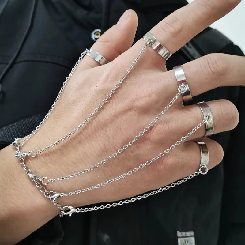 Punk Cool Hiphop Tassel Chain Rings Multi-layer Metal Adjustable Open Finger Rings