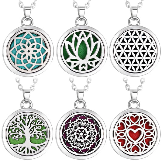 Tree of Life Aromatherapy Necklace Stainless Steel Diffuser Pendant.