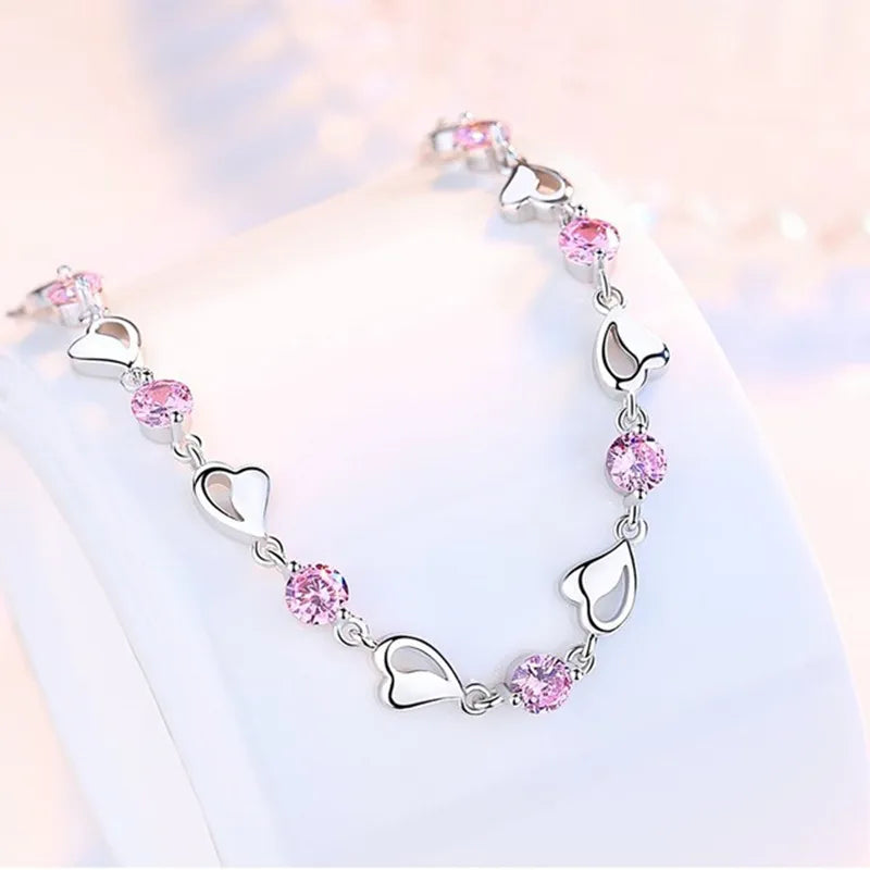 Sterling Silver Zircon Heart Bracelets: Elegant Romance